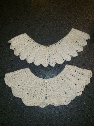 2 - Vintage Antique Lace Trim Edging Border Off White 1 Button Crochet Collars