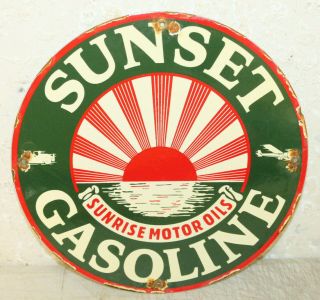 Sunset Gasoline Sunrise Motor Oil Vintage Style Porcelain Signs Gas Pump Plate