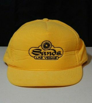 Sands Casino Las Vegas Rare Vintage Corduroy Snapback Hat Yellow Trucker 80 - 90 