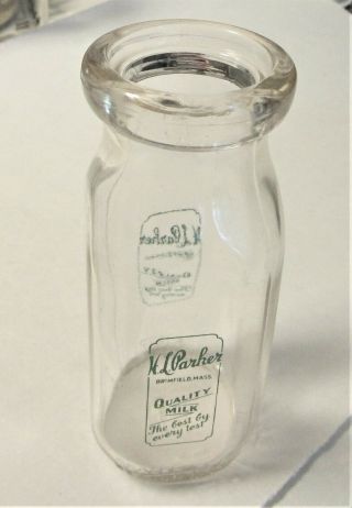 Antique Milk Bottle H.  L Parker Dairy Brimfield,  Ma Half Pint
