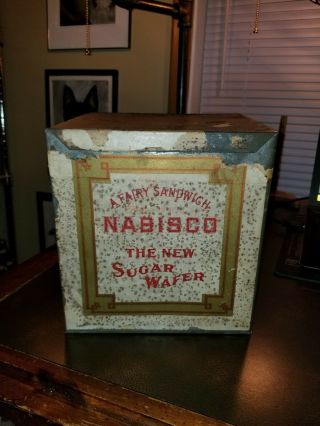 Very Rare 1901 Nabisco Sugar Wafer Store Counter Tin National Biscuit Company