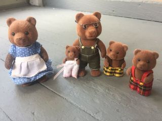 Vintage Sylvanian Families Brown Bear Family Of (5) Items Ma Pa Twins & Baby