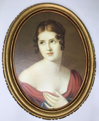Vintage Gold Colored Framed Wall Print Picture Of Victorian Lady Italy
