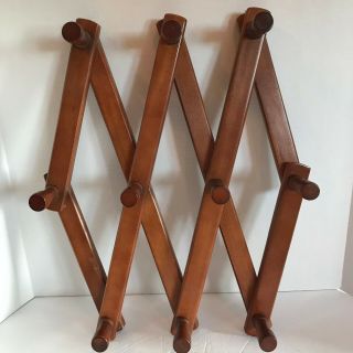 Vintage Wood Expandable Folding 10 Peg Wall Hat Rack