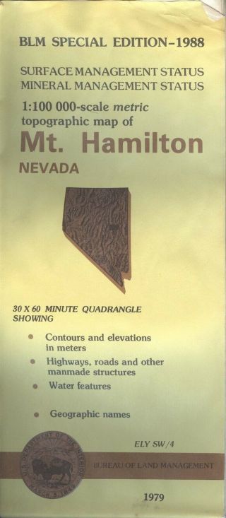 Usgs Blm Edition Topographic Map Nevada Mt.  Hamilton - 1988 - Mineral - 100k -