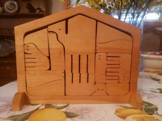 Hand Crafted Wooden Nativity Scene Puzzle Christmas Mary Joseph Jesus