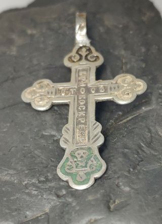 Huge Antique Imperial Russian Enamel Sterling Silver 84 Christian Cross Stamped 2