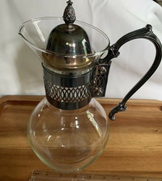 Vintage Silverplate & Glass Coffee Carafe Pot Mid Century