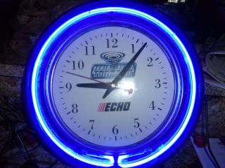 Rare Echo Power Boost Tornado Round Neon Garage Clock 14.  5 Diameter