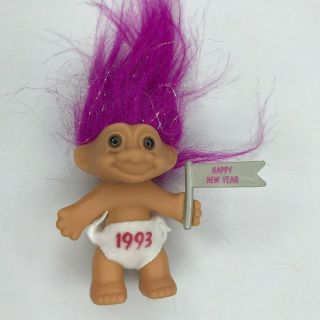 Vintage Russ Troll Doll Happy Years,  Pink Hair,  Diaper,  " 1993 " Small