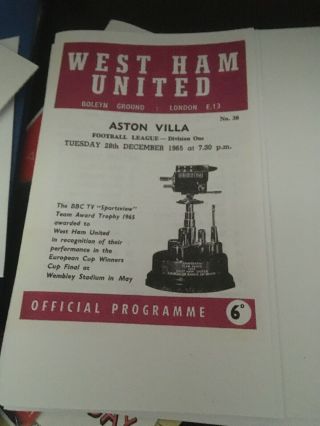 Very Rare West Ham Programme V Aston Villa Postponed 65/66 (photocopy)