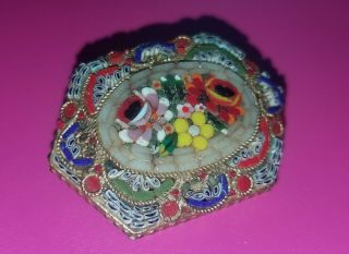 Stunning Vintage Antique Colorful Micro Mosaic Brooch W/c - Clasp Backing