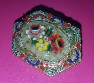 STUNNING Vintage Antique Colorful MICRO MOSAIC Brooch w/C - CLASP Backing 2