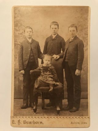 Antique Malvern Iowa 3 Brothers With Baby Sister Cabinet Photo