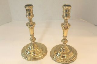 Rare Pair 2 Bladwin Solid Brass Scalloped Bottom 8.  5 " Tall Candlestick Holders