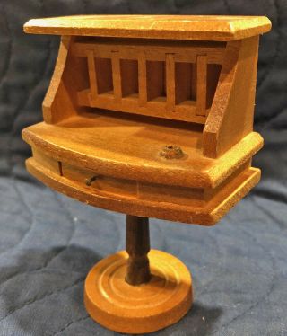 Dollhouse Furniture - Vintage Dollhouse Miniature Wooden Pedestal Desk W/ Drawer