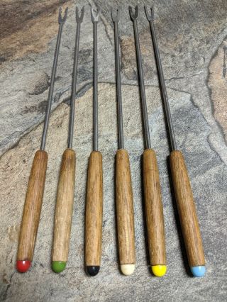 Vintage Stainless Steel Fondue Forks Set Of 6 Color Coded