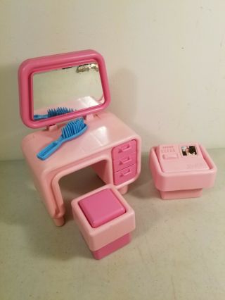 Vtg.  Barbie Doll Dreamhouse Vanity Dressing Table,  Stool & Computer Nightstand