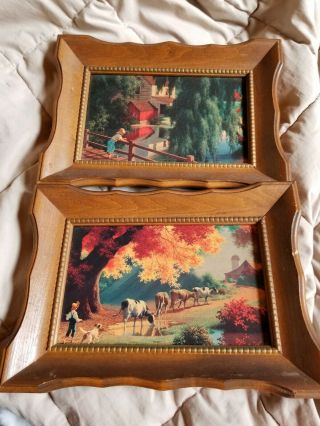 Set Of 2 Vintage Turner Wall Accessory Framed Farming Scenes Antique