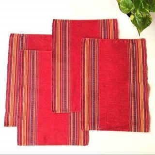 Boho Red Striped Cotton Table Placemats 4pc Set