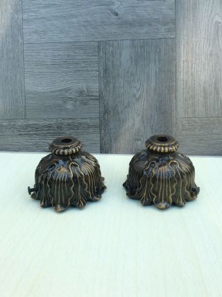 Antique Brass Ornate Cast Metal Lamp Shade Holder 2 - 1/4” Fitter (pair)