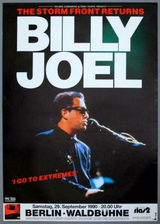 Billy Joel - Rare Vintage Berlin 1990 Storm Front Concert Poster
