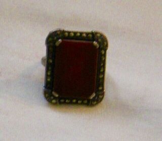 Uncommon Vintage 1st ½ 20th C.  Sterling Carnelian Marcasite Size 5 Ring Arts & C