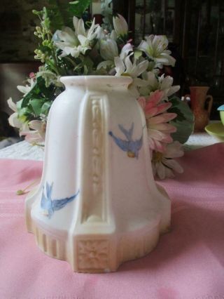Antique Vintage Art Deco Frosted White Glass Lamp Shade Hand Painted Bluebirds