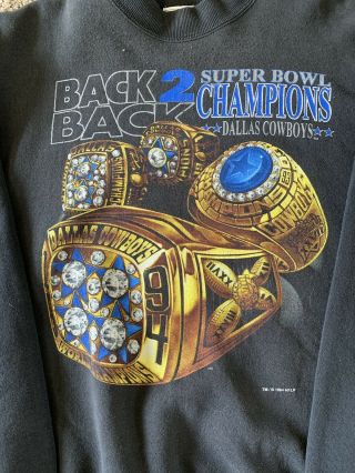 Vintage 90’s Dallas Cowboys Sweatshirt Large Bowl Rings All Over Rare Hea