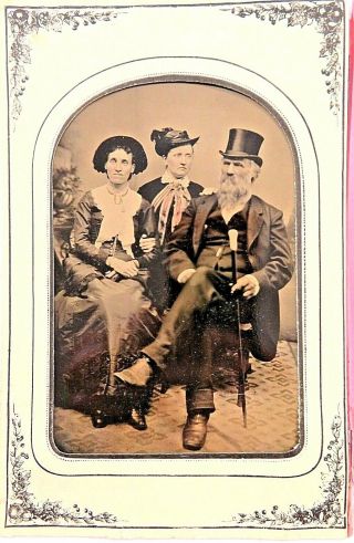 Antique Tintype Photograph Of William Heath With Two Women