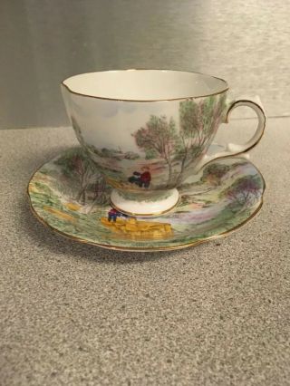 Vintage Royal Stuart Spencer Stevenson Bone China Tea Cup & Saucer W/ Landscape