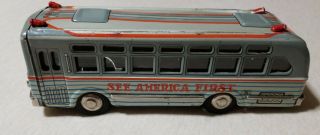 Masudaya Modern Toys Mt Tin Friction Toy Bus " See America First " Japan Rare