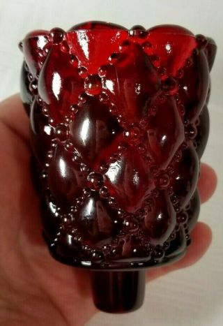 Vintage Ruby Red Diamond Quilted Glass Votive Candle Holder With Peg