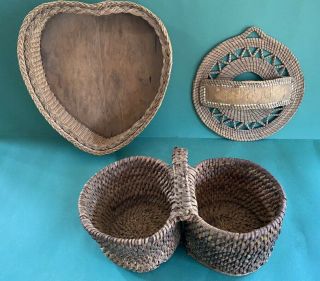 Group Of 3 Unusual Antique Native American Baskets/wall Pocket