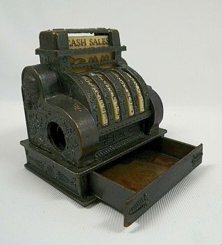 Vintage Miniature Cash Register Metal With Drawer And Handle 2 " High