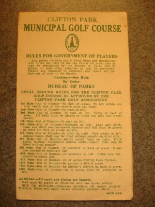 Old Vtg Antique Collectible Clifton Park Municipal Golf Course Golf Score Card