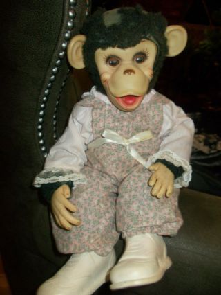 Vintage 1950s Zippy? Rubber Face Monkey Plush Toy Stuffed Animal For Repair