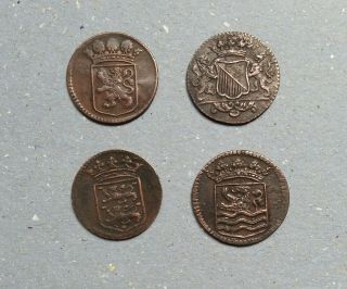 Vintage 4 Different Voc Coins 1 Duit Dif Dates In Ceylon/east Indies Rare
