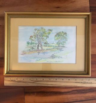 Antique Art Watercolor Landscape Painting Signed And Framed