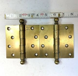 Vintage Brass Stanley Sweetheart Sw Cannon Ball 4 " Hinges,  Salvaged