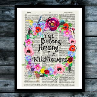 Wildflowers Vintage Dictionary Art Print Music Lyrics Tom Petty Poster Decor