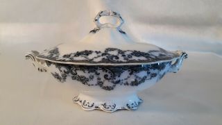 Antique Greenville Alfred Meakin Lovely Flow Blue Small Covered Dish Or Gravy