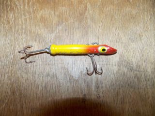 Older " Sea Hawk " Fishing Lure (metal) Approx 2 - 3/4 " Red & Yellow W/glitter 7/20