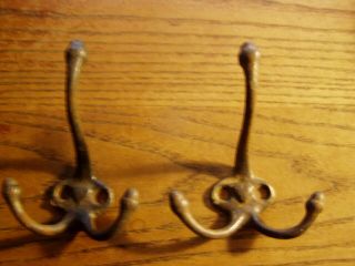 2 - - Antique Ornate Triple Coat Hat Tri Hook Hanger " Heart " Logo
