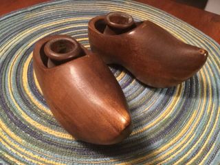 Vintage Wooden Hand Carved Dutch Clogs Clompen Shoes Holland Candle Holders