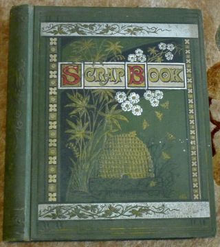Antique Victorian Scrap Book Album 1882 - - Embossed Beehive Designed Cover