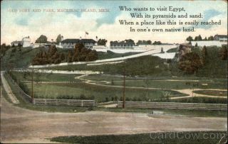 Mackinac Island,  Mi Old Fort And Park Michigan L.  K.  Edwards Antique Postcard