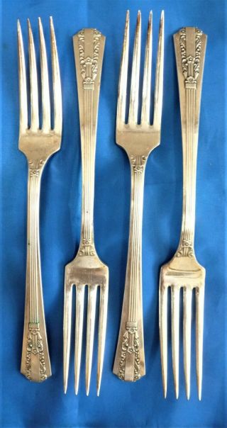 4 Oneida Wm.  A Rogers Lido Silverplate 7 1/2 " Dinner Forks,  Estate