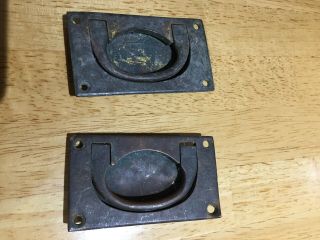 2 X Vintage Brass Recessed Drawer Inset Pull Handle