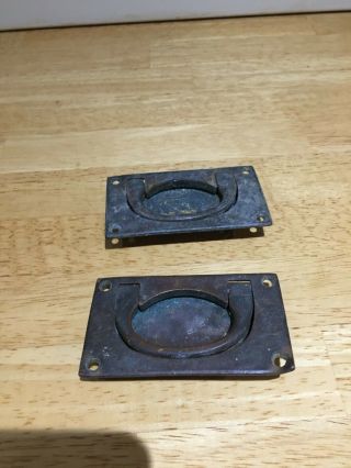 2 x Vintage Brass Recessed drawer inset pull handle 2